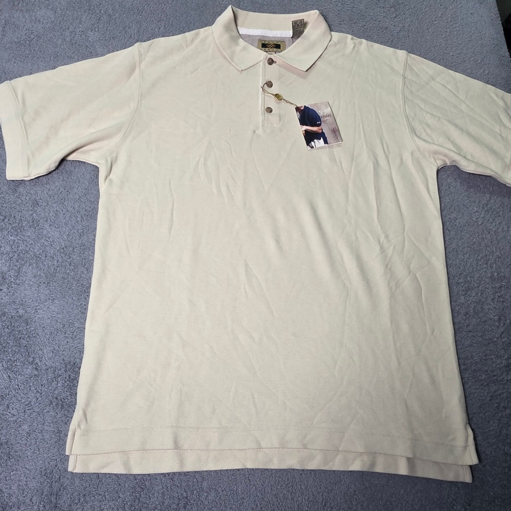 Joseph Abboud Mens L Polo Shirt Cream Cotton Pique Short Sleeve M298 Logo VTG